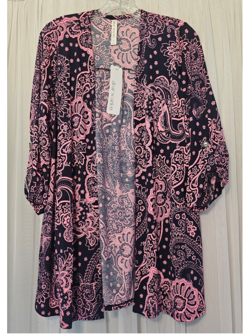 Women's Dear Scarlett Paisley Cardigan Navy Pink Size Small